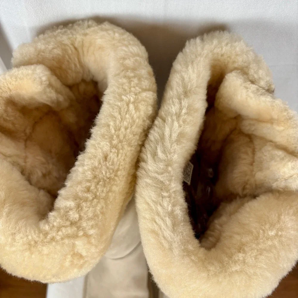 UGG Australia Sunburst Tall Suede Shearling Boots Sand 5163 Womens 8